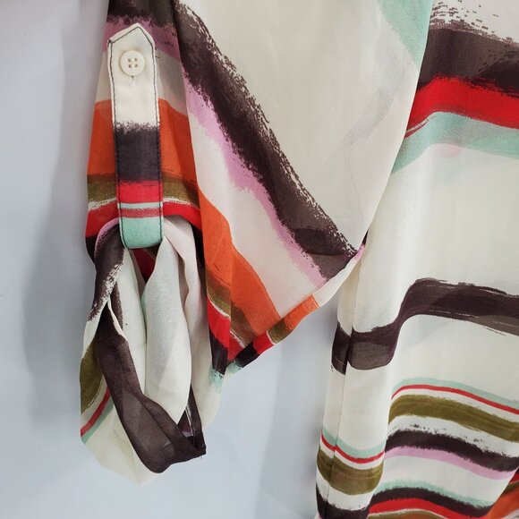 Bar III Womens M Multicolor Striped Button Front Long Sleeve Sheer Blouse Top - Picture 7 of 14